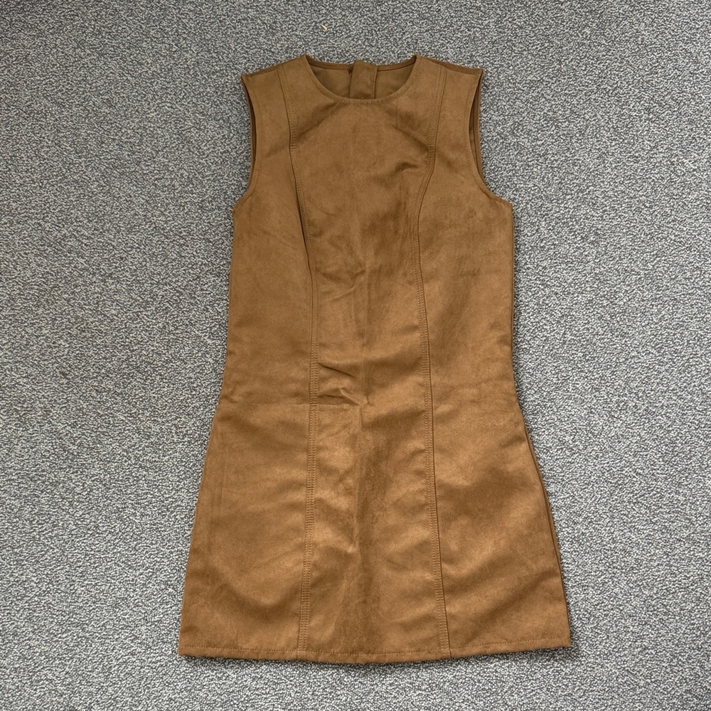 H&M Tan Suede Sleeveless Mini Dress with Pockets